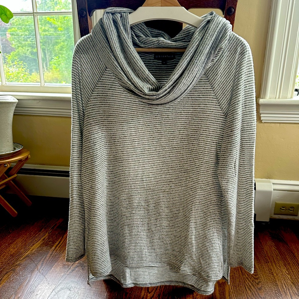 Women's Gibson Cozy Convertible Neckline Tunic, Striped, Medium - NWOT
